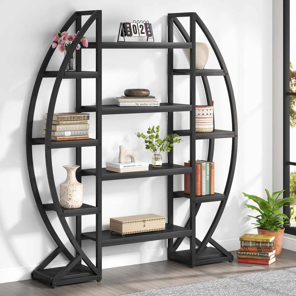 Industrial Bookshelf  Oval Triple Wide 5 Tiers Etagere Bookcase   11.81\