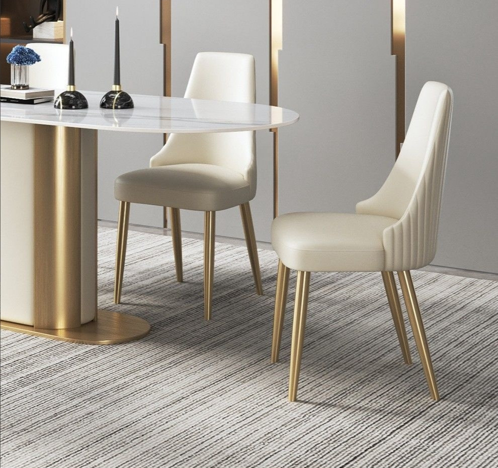 Gold Light Luxury Leather Dining Chair   Contemporary   Dining Chairs   by Miron Demid LLC  Houzz