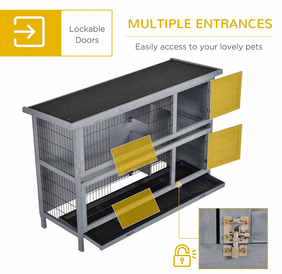 PawHut Raised Compact Dual Outdoor Wooden Rabbit Hutch