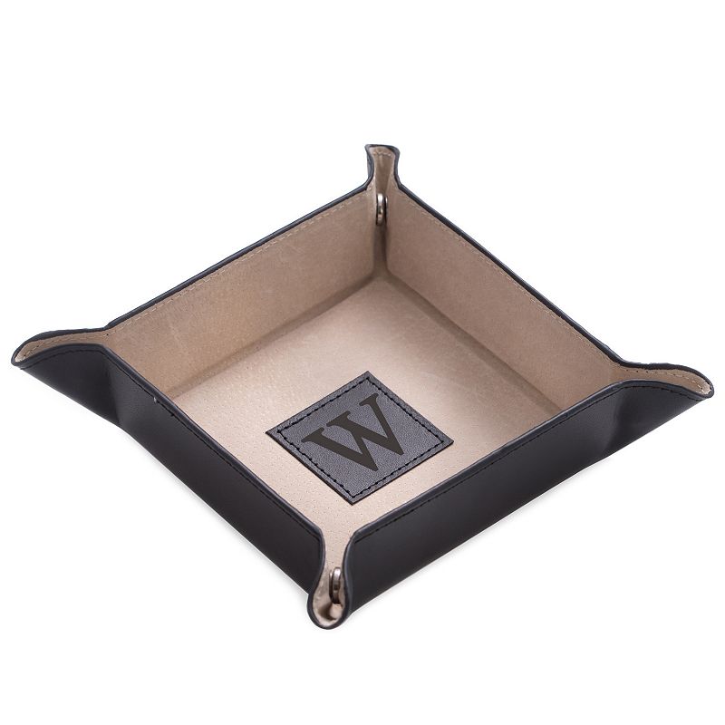 Initial Monogrammed Black Leather Valet Tray