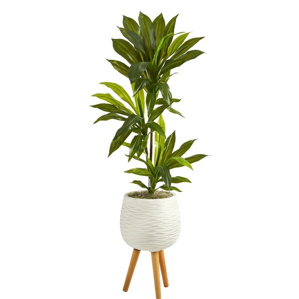 46 Dracaena Artificial Plant in White Planter with Stand (Real Touch)