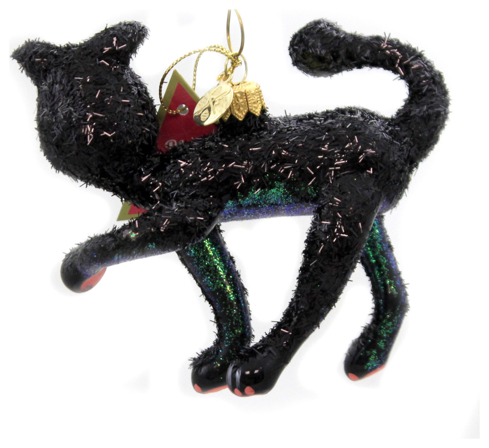 Morawski Black Glittered Cat Glass Ornament Halloween Feline 14161   Christmas Ornaments   by Story Book Kids Inc  Houzz