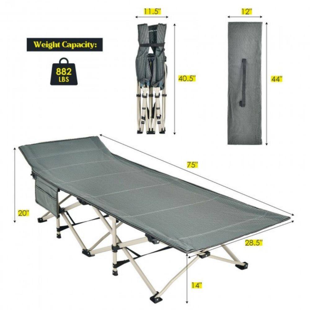 Alpulon Gray Wide Foldable Camping Cot with Carrying Bag ZMWV071