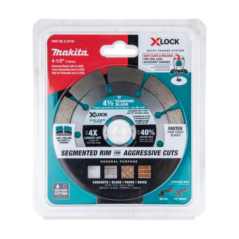 Makita X-LOCK 4-1/2 Segmented Diamond Blade for Masonry Cutting ;