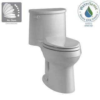 KOHLER Adair Comfort Height 1-Piece 1.28 GPF Single Flush Elongated Toilet with AquaPiston Flush Technology in Ice Grey K-3946-95