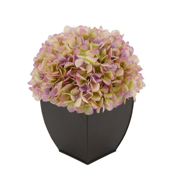 Faux Hydrangea in Matte Brown Tapered Zinc Cube