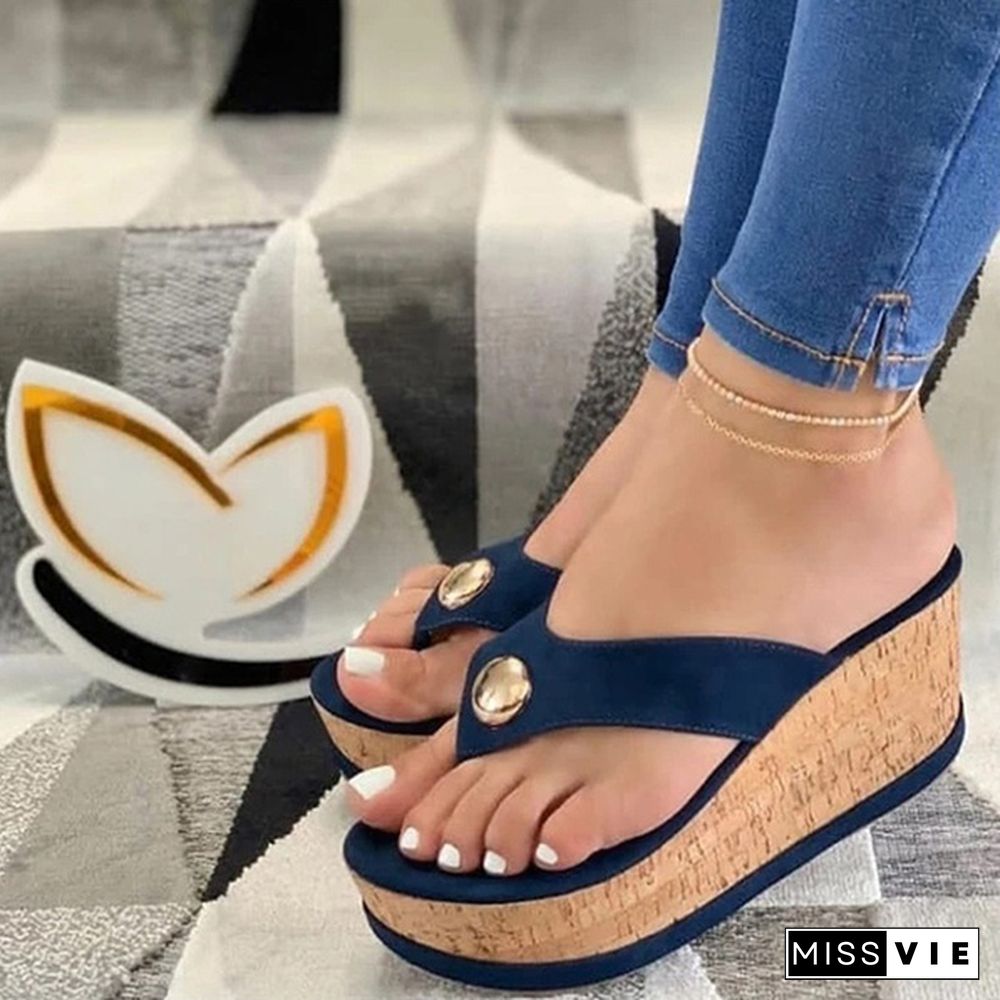 New Fashion Women Faux Leather Wedge Slippers Casual Open Toe Platform Sandals Flip Flops Summer High Heeled Sandals Plus Size 34-43