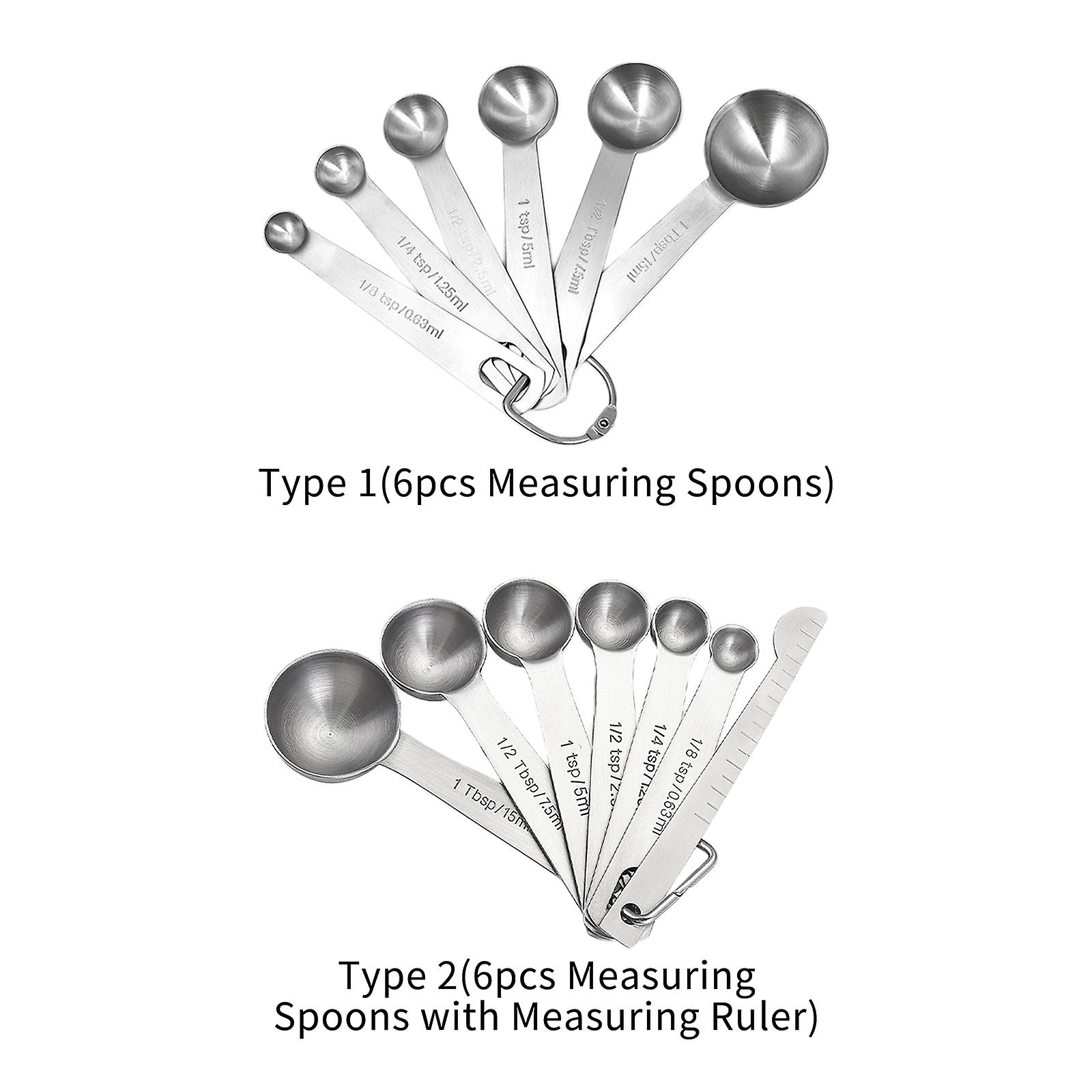 6pcs Measuring Spoons Set With Measuring Ruler For Dry And Liquid Ingredients Cooking Baking Utensils Stainless Steel Heat-resistant Cookware Set Kitc