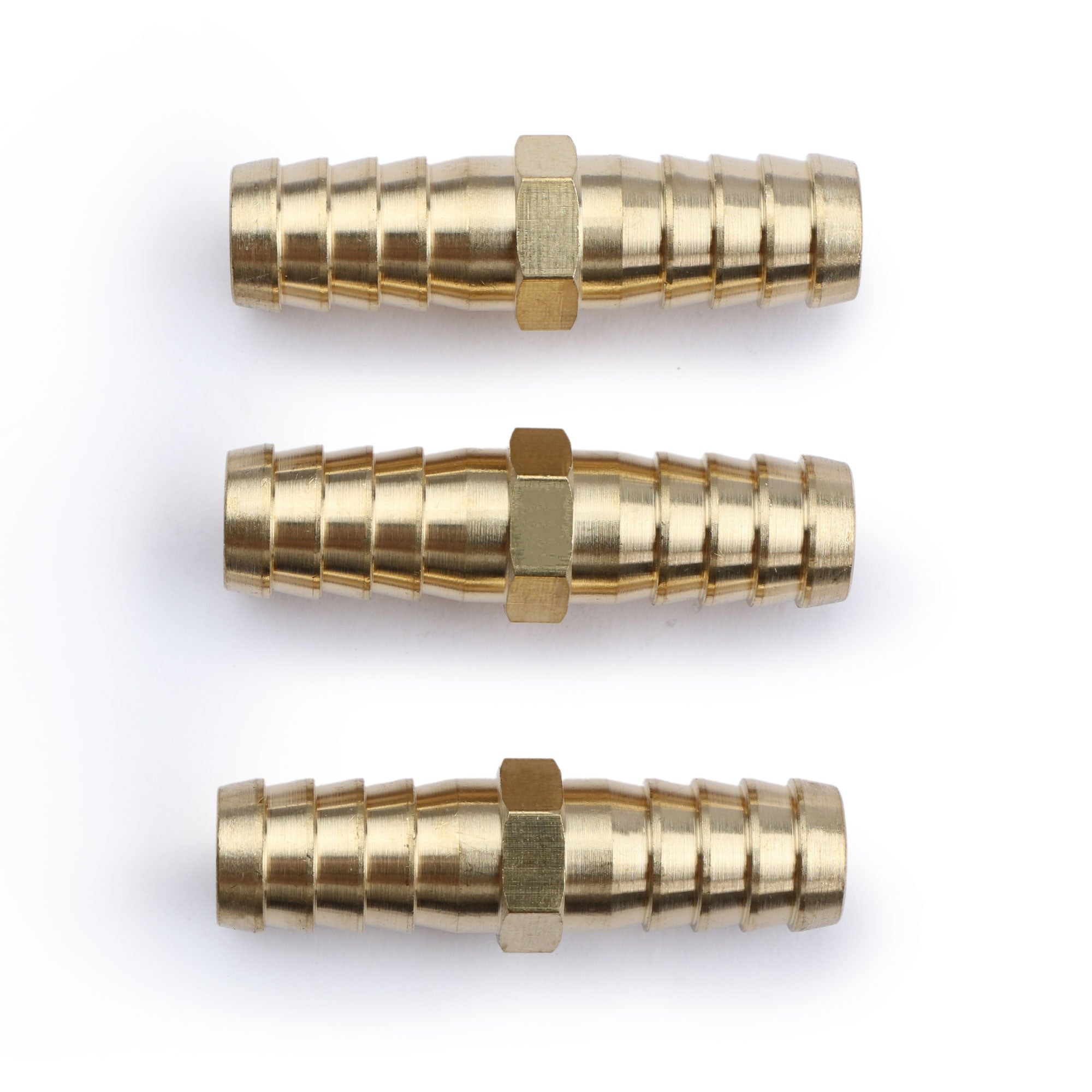 U.S. Solid Brass Hose Barbed Splicer， 3 pcs Round Equal Hose Joint， Brass Hose Fitting Connector， With 6 Clamps， 1/2