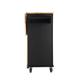 Tileon Black Rubber Wood 53.93 in. Kitchen Island with Drop Leaf Top 3-Drawers Adjustable Shelves and Spice Rack AYBSZHD2576