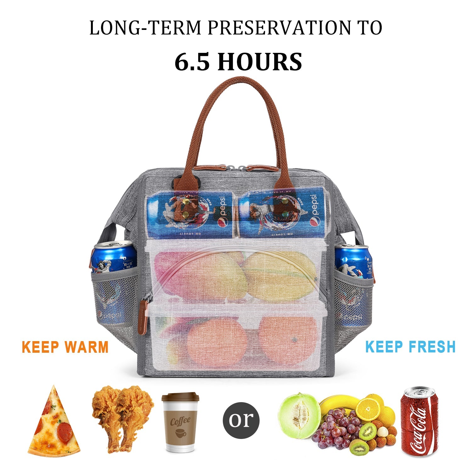 LOKASS Lunch Bag Insulated Wide-Open Lunch Box, Large Drinks Holder Durable Nylon Snacks Organizer with Removable Shoulder Strap for Women Men Adult Kids, Strap/Gray