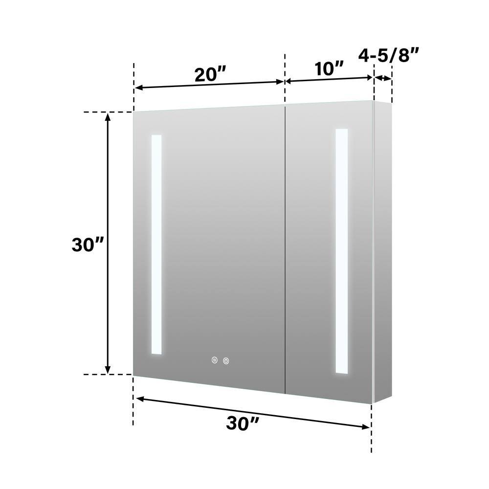 ANGELES HOME 30 in. W x 30 in. H Silver RecessedSurface Mount LED Medicine Cabinet with Mirror Defogger USB Outlets MW4MCL3030Z