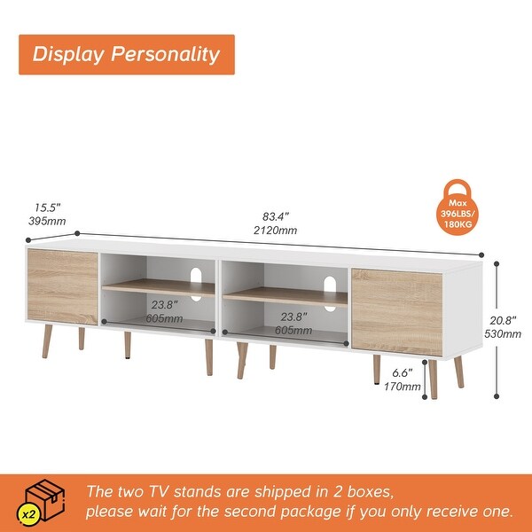 Mid Century Modern TV Stand for up to 85 inch 2 in 1 Media Console