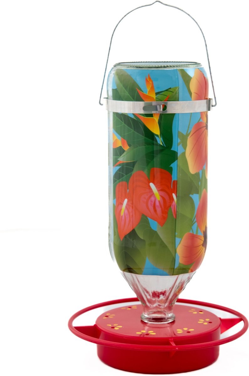 Hummer's Galore Hibiscus Design Hummingbird Feeder， Teal