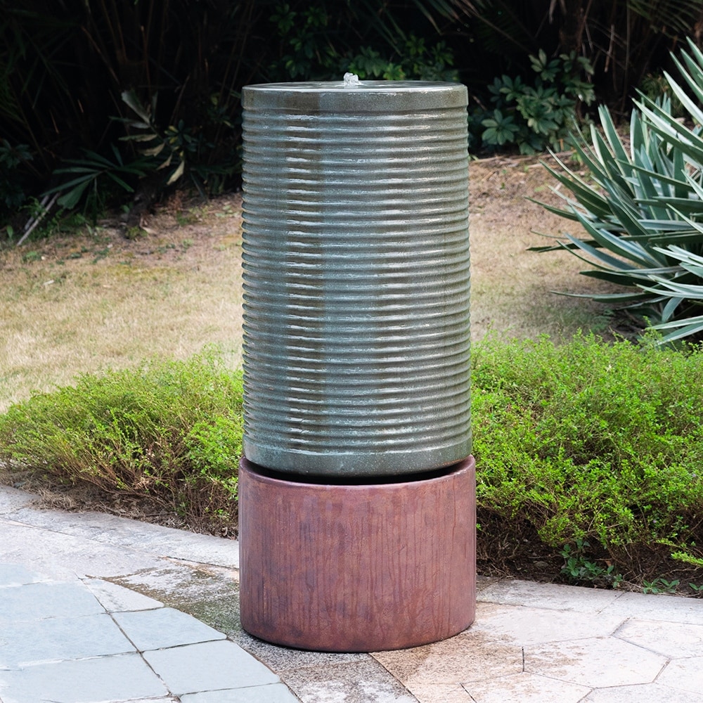 Tall Large Modern Cylinder Ribbed Tower Water Fountain