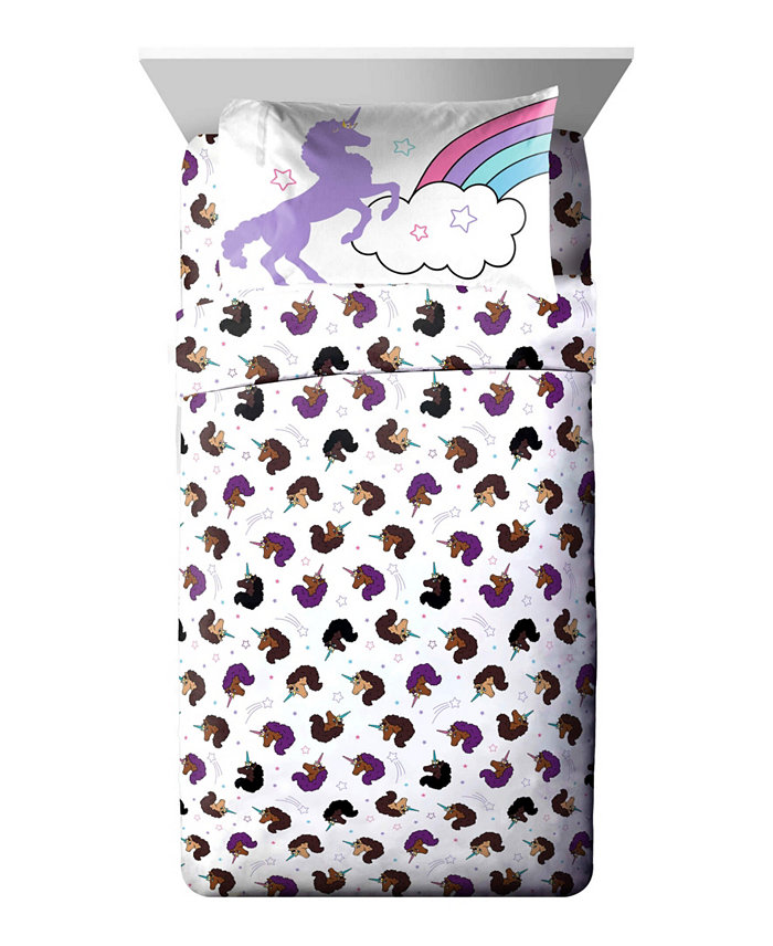 Jay Franco Afro Unicorn Unique， Divine， Magical Microfiber Sheet Set Collection