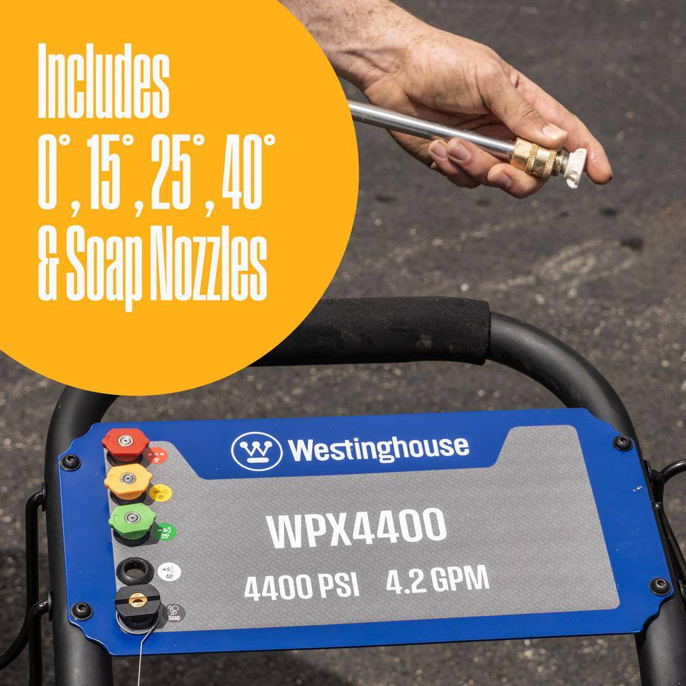 Westinghouse WPX 4400 psi 4.2 GPM 420 CC Cold Water Gas Powered Triplex Pump Pressure Washer with 5 Quick Connect Nozzles WPX4400