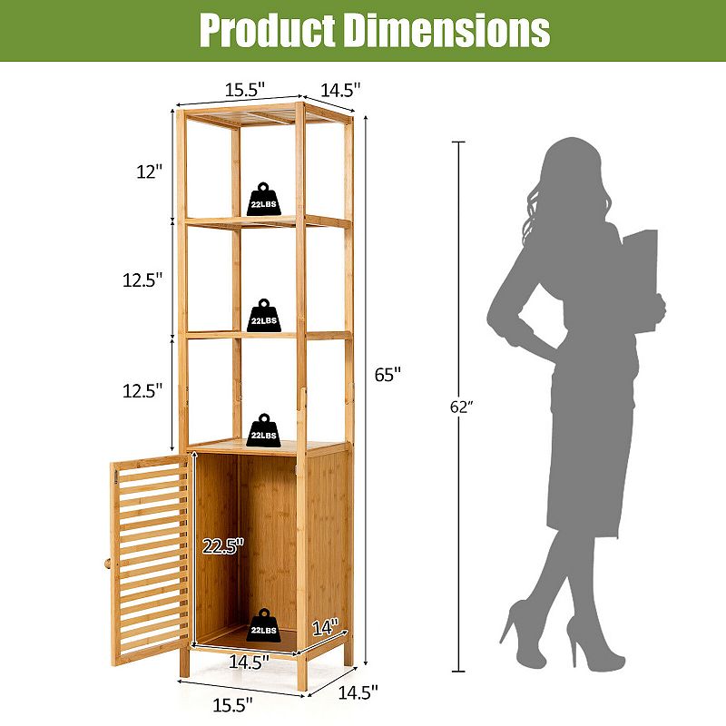 4 Tiers Slim Wicker Floor Storage Cabinet With Shutter Door And Anti-toppling Device-natural