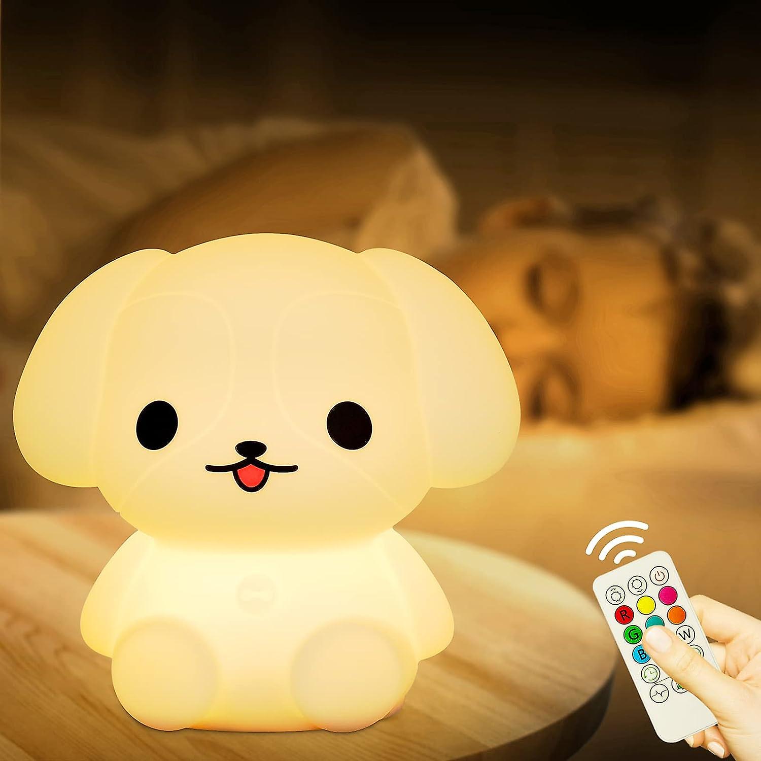 Nightlights For Children Baby Night Light Cute Puppy Animal Lamp 9 Colors Changing For Room， Tap Toddler Soft Silicone Battery Powered Led