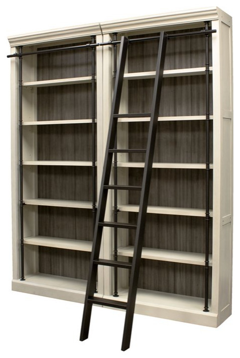 Pemberly Row 8 quotTall Bookcase Wall With Ladder Wood Bookcase White   Transitional   Bookcases   by Homesquare  Houzz