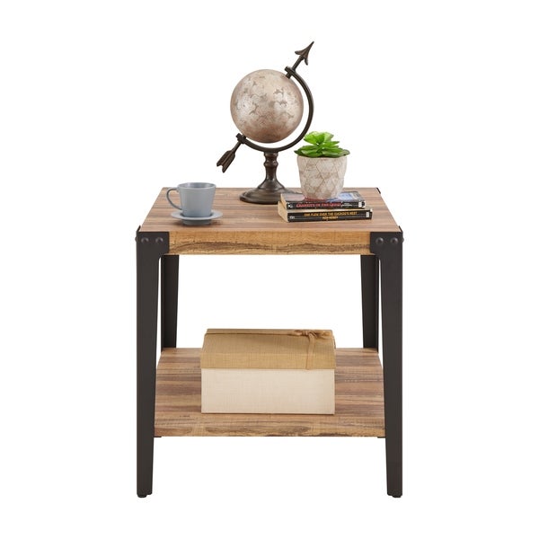 Danya B. Industrial End/Side Table in Distressed Wood Finish and Metal - 21.63 x 21.63 x 22.13