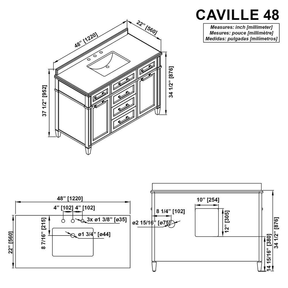 Home Decorators Collection Caville 48 in. W x 22 in. D x 34.50 in. H Bath Vanity in Almond Latte with Carrara Marble Top Caville 48AL