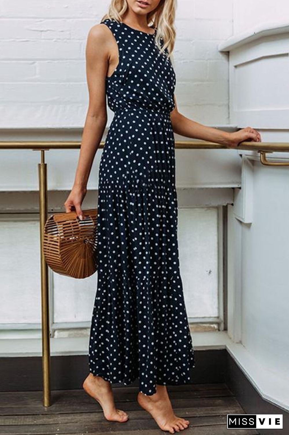 Fashion Dot Navy Blue And Maxi Dress