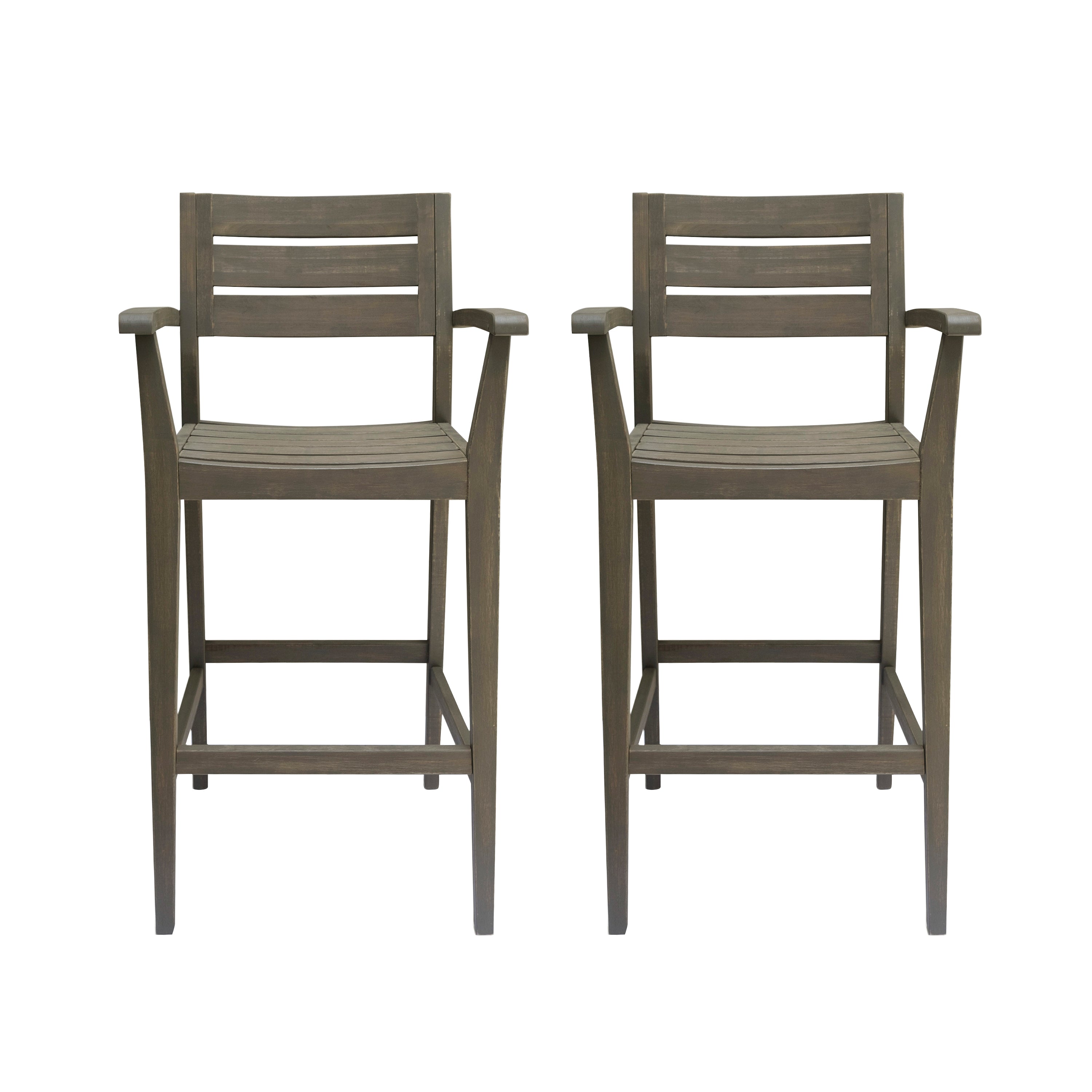 Lera Outdoor Rustic Acacia Wood Barstool (Set of 2)