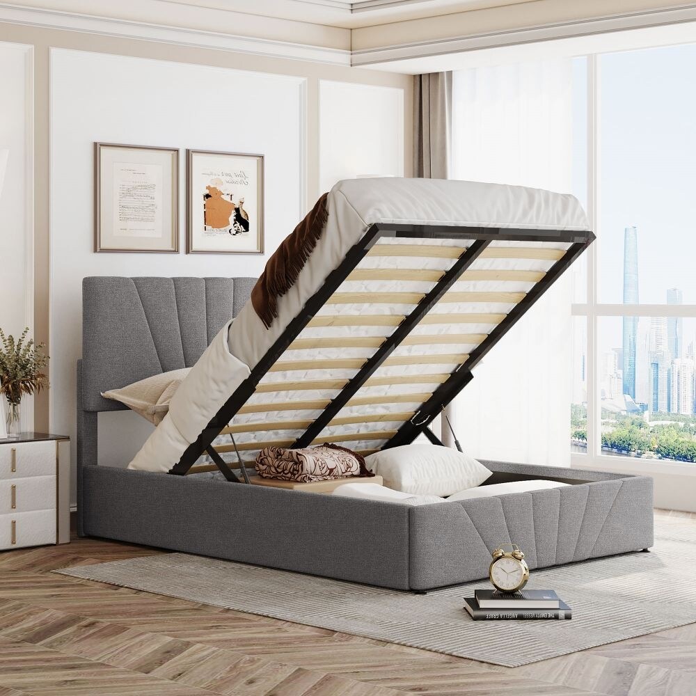 Queen size Upholstered Platform bed with a Hydraulic Storage System