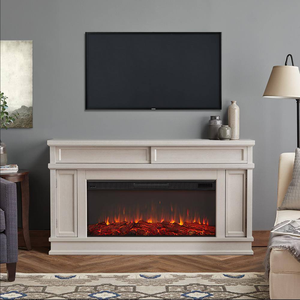 Real Flame Torrey 60 in. Freestanding Electric Fireplace in Bone White 4020E-BNE