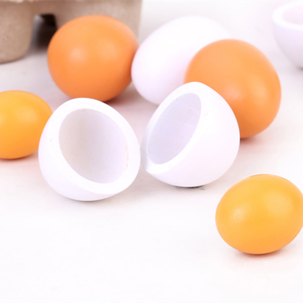 6PCS Realistic Egg Toys Pretend Kitchen Toys Wooden Food Toy Educational Learning Toy Easter Egg with Storage Box Creative Birthday Gift Toys for Kids Child Baby Girls Boys