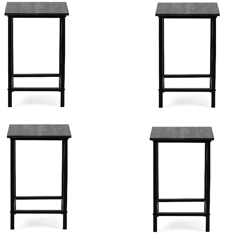 Set of 4 Bar Stools 24 Inch Counter Height Backless with Metal Frame