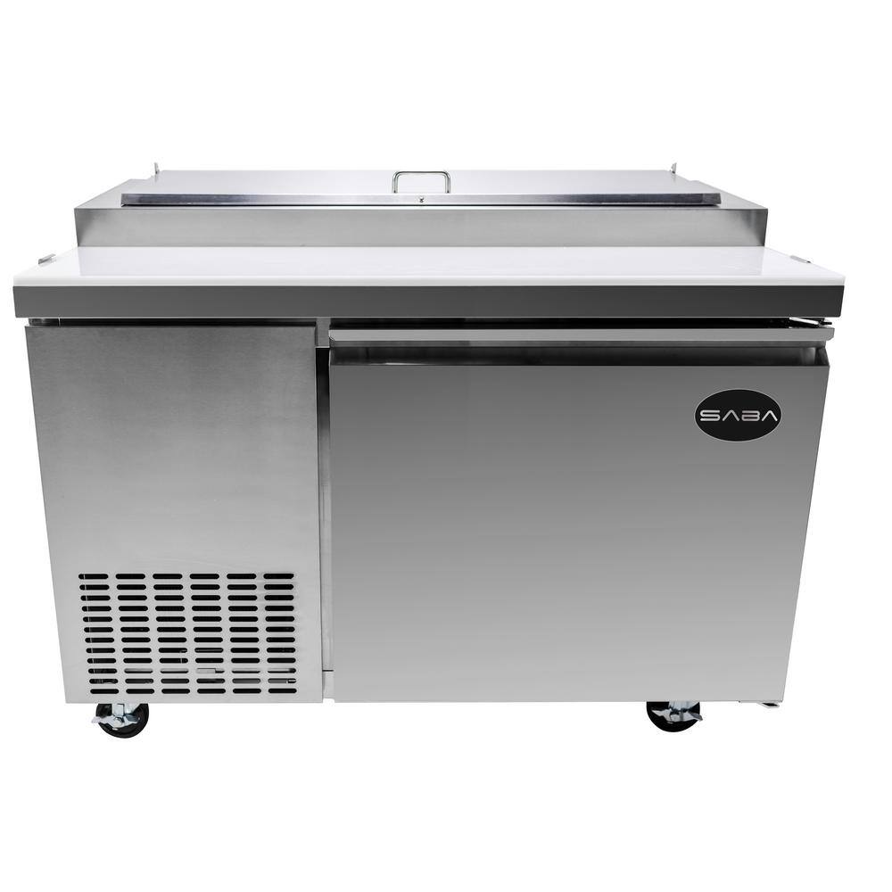 SABA 44.5 in. W 13 cu. ft. Commercial Pizza Prep Table Refrigerator Cooler in Stainless Steel SPP-44-6