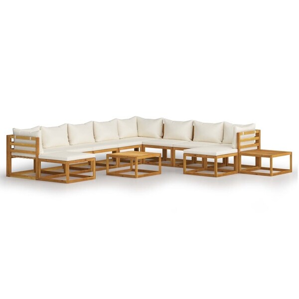 12 Piece Patio Lounge Set with Cushion Cream Solid Acacia Wood