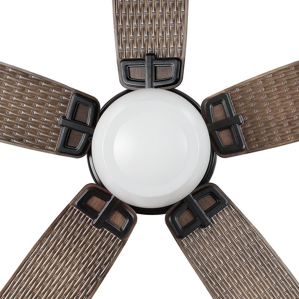 Hampton Bay Baywood 52 in IndoorOutdoor LED Matte Black Wet Rated Downrod Ceiling Fan with Light Kit