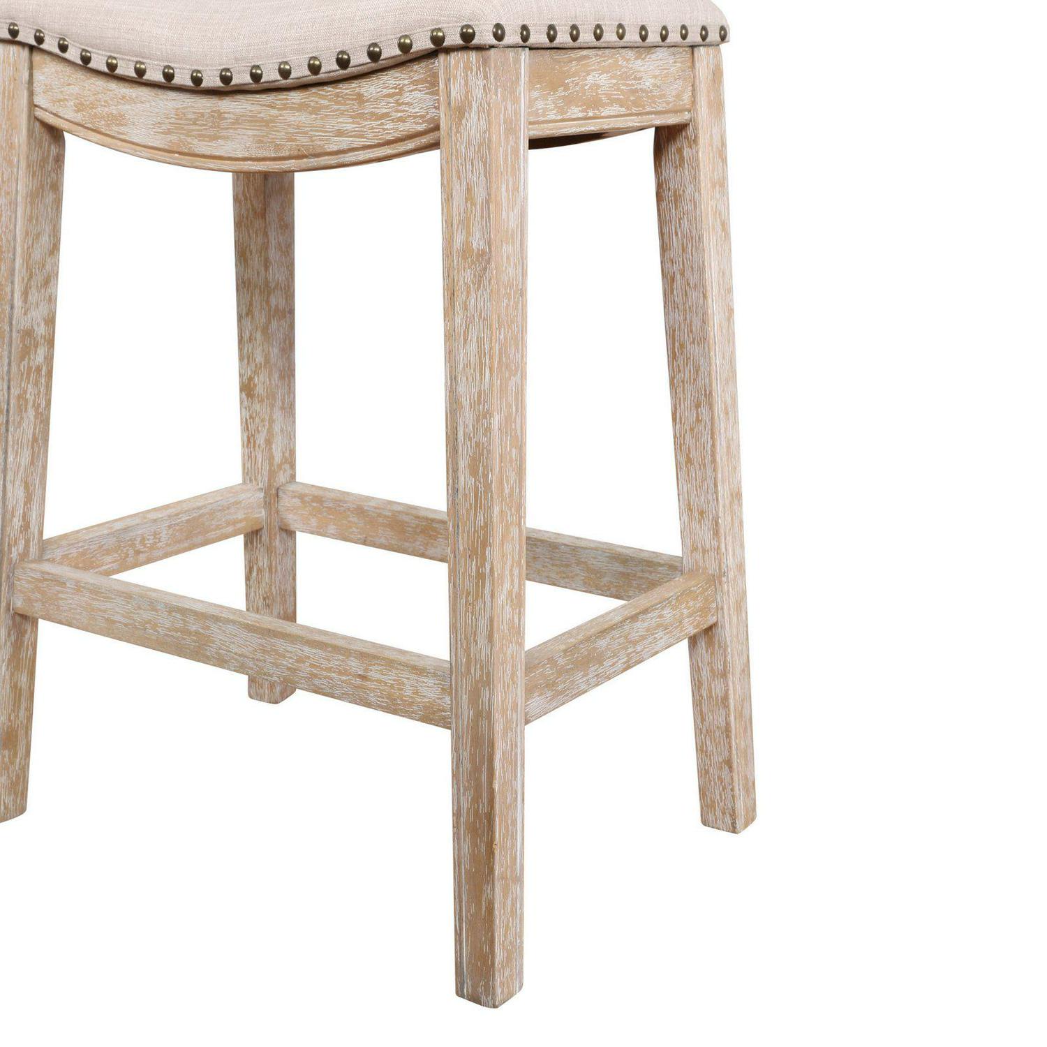 Roundhill Furniture Maroni Upholstered Saddle Counter Stool With Nailhead Trim  Set of 2