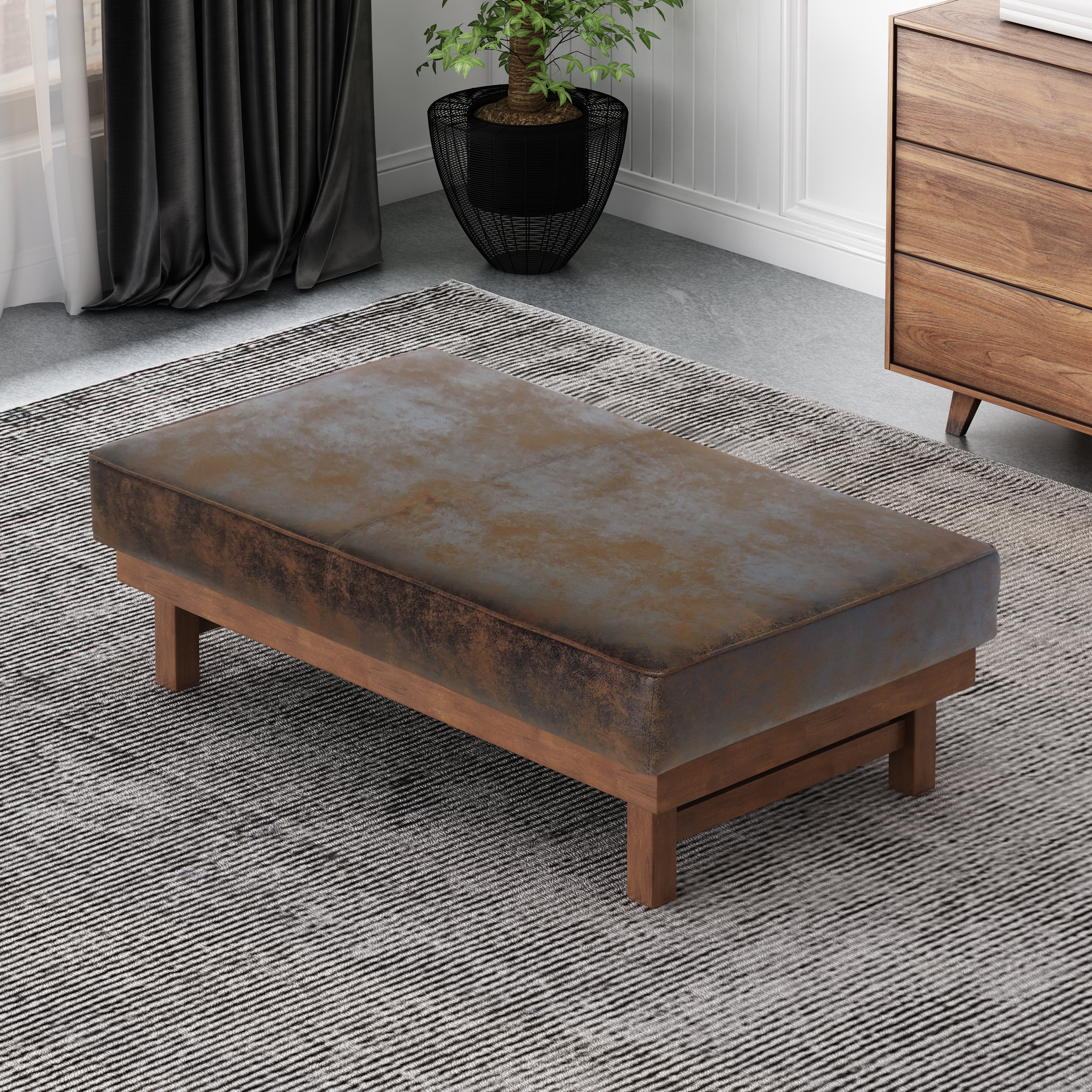 Temzyl Modern Microfiber Cocktail Ottoman with Wood Frame