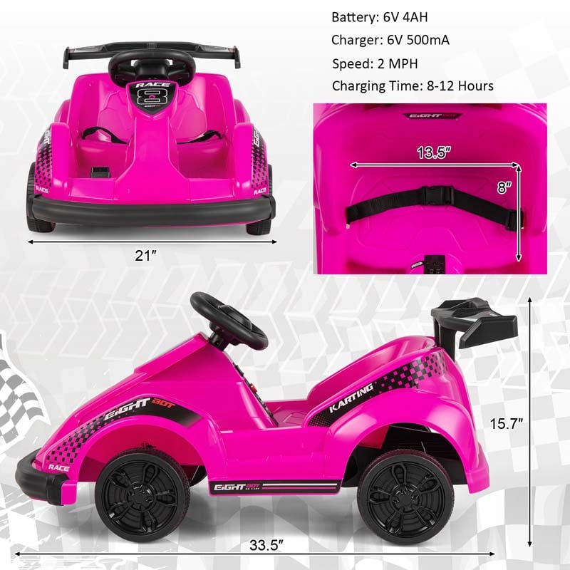 Kids Ride On Go Kart 6V Battery Powered 4 Wheel Racer RC Toy Car with Bumper & Music