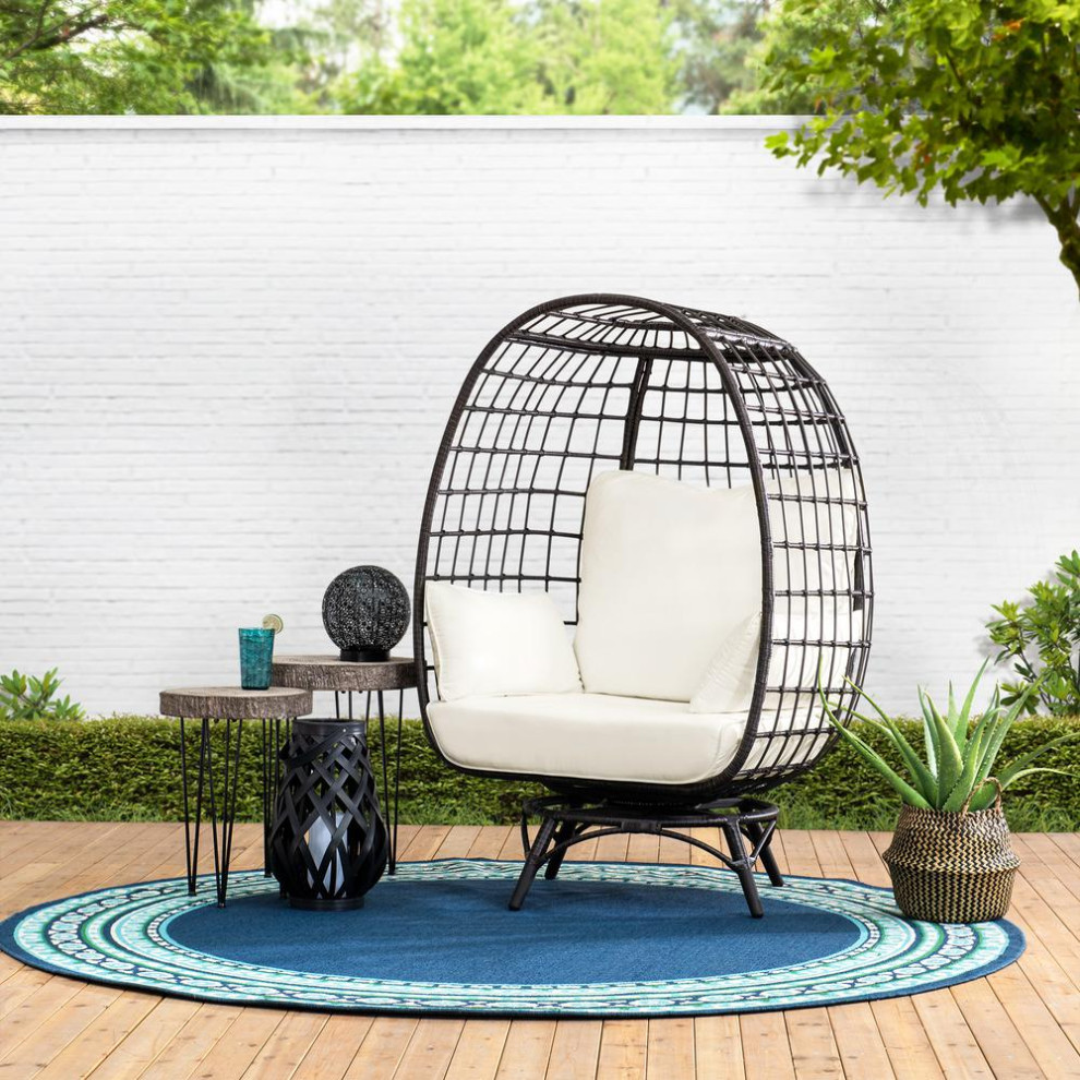 Sunjoy Brown Swivel Egg Cuddle Chair   Contemporary   Outdoor Dining Chairs   by BisonOffice  Houzz