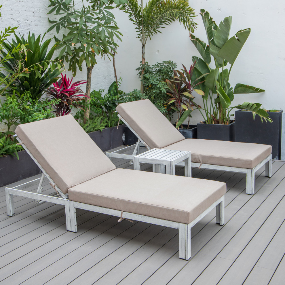 LeisureMod Chelsea Weathered Gray Chaise Lounge and Side Table Set of 2   Farmhouse   Outdoor Lounge Sets   by LeisureMod  Houzz