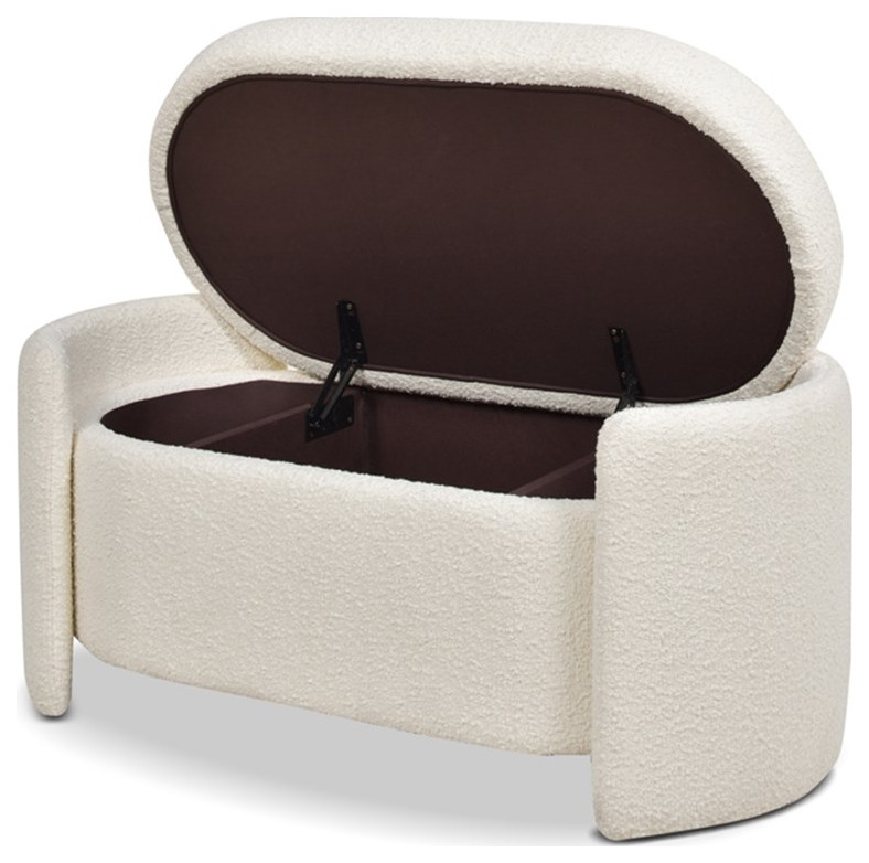 Jennifer Taylor Home Fuji 44 quotUpholstered Boucle Oval Storage Bench Ivory White   Transitional   Footstools And Ottomans   by Homesquare  Houzz