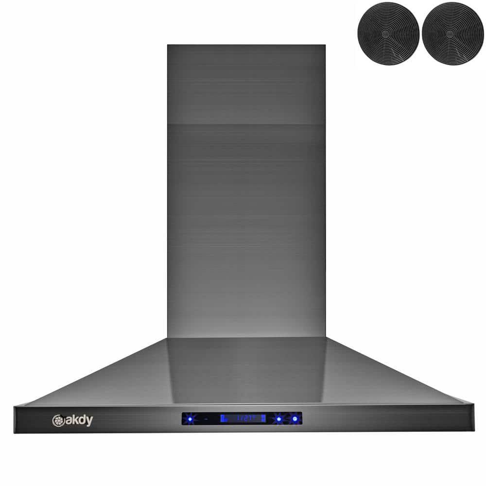 AKDY 30 in 343 CFM Convertible Wall Mount Black Stainless Steel Kitchen Range Hood with Touch Panel and Carbon Filters