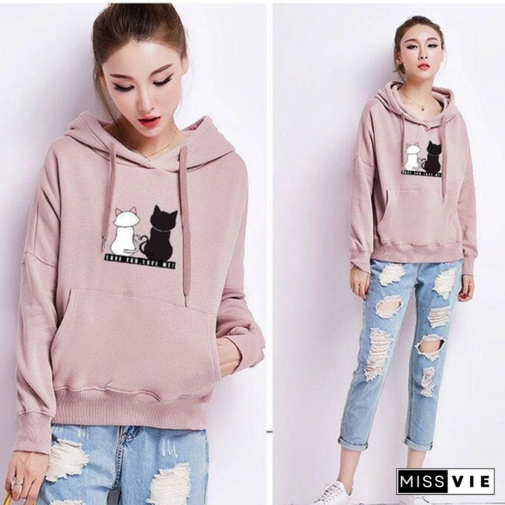 New Women's Fashion Warm tops Autumn Winter Casual Hooded Coat Loose Sweater