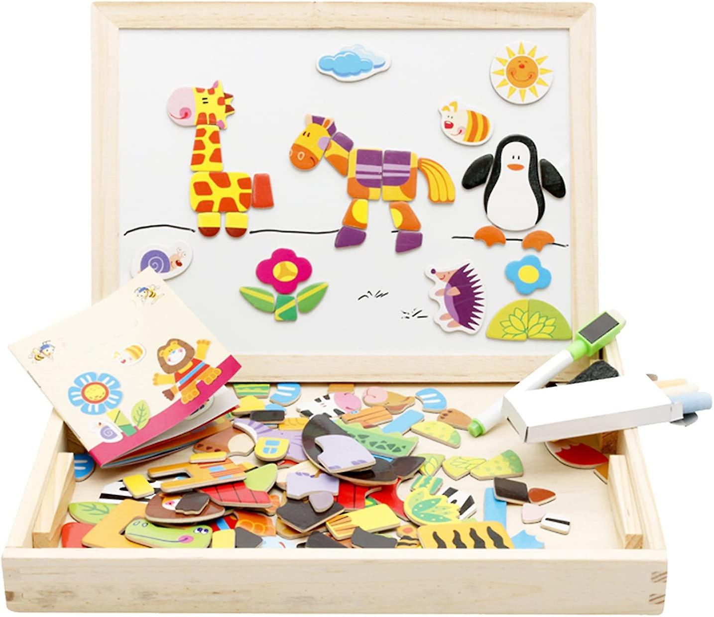 Wooden Educational Toys Magnetic Art Easel Animals Wooden Puzzles Games For Kids