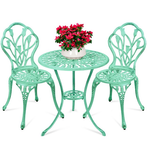 Best Choice Products 3 piece Cast Aluminum Patio Bistro Furniture Set W Antique Finish