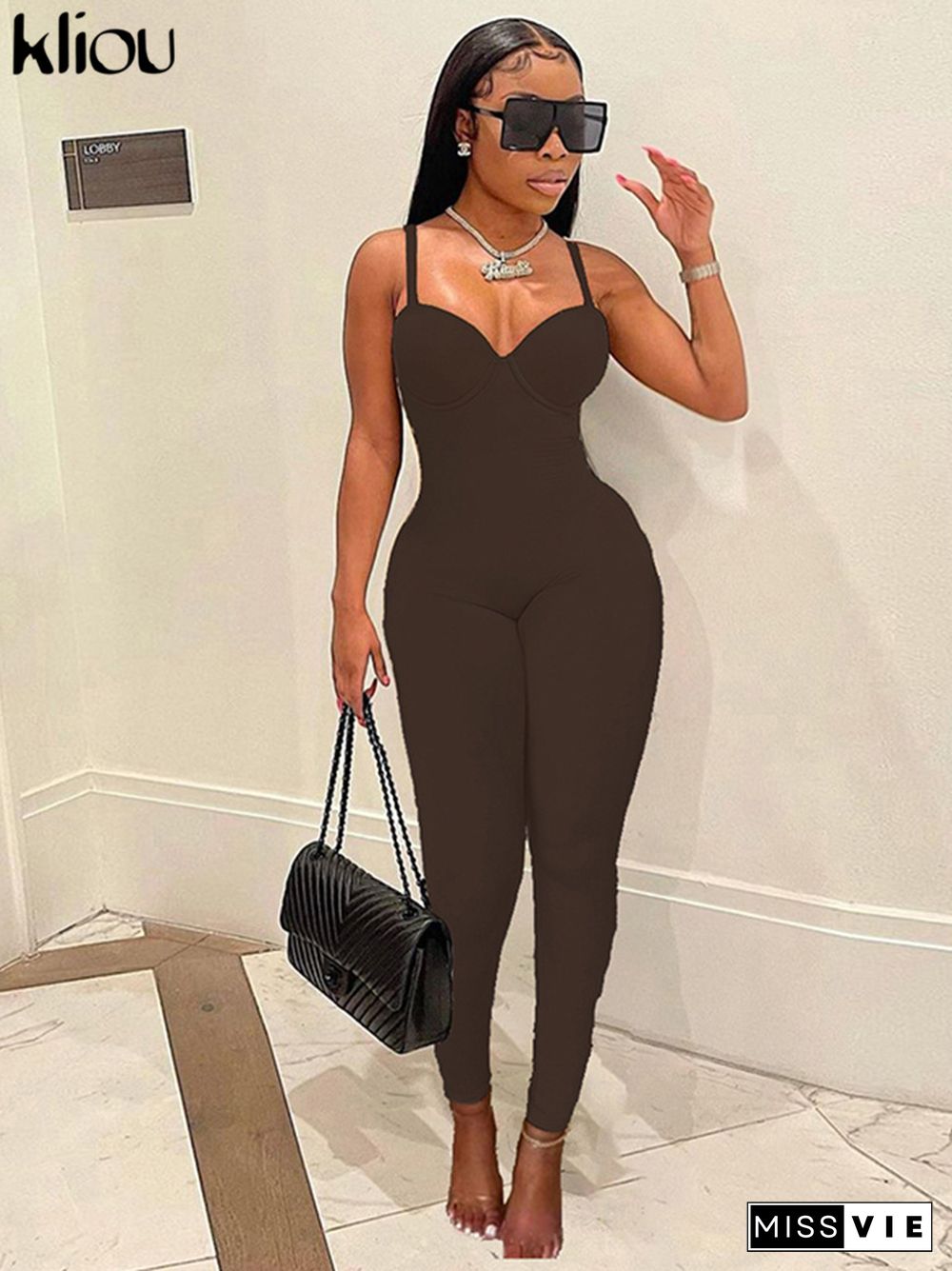 Sexy Baddie Style Jumpsuit Women Hipster Solid Popular Strapless Camisole One Piece Sheath Slim Body Shaping Club Wear