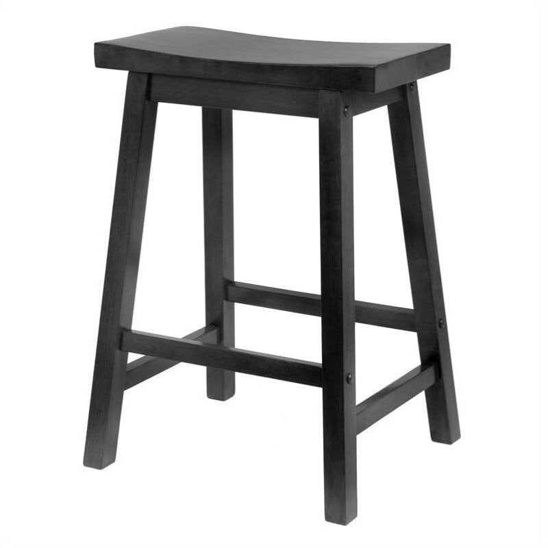 Pemberly Row 24 Contemporary Solid Wood Saddle Seat Counter Stool in Black