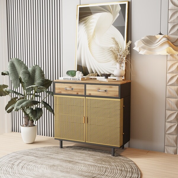 2 Drawer Sideboard， Made with Iron and Carbonized Bamboo