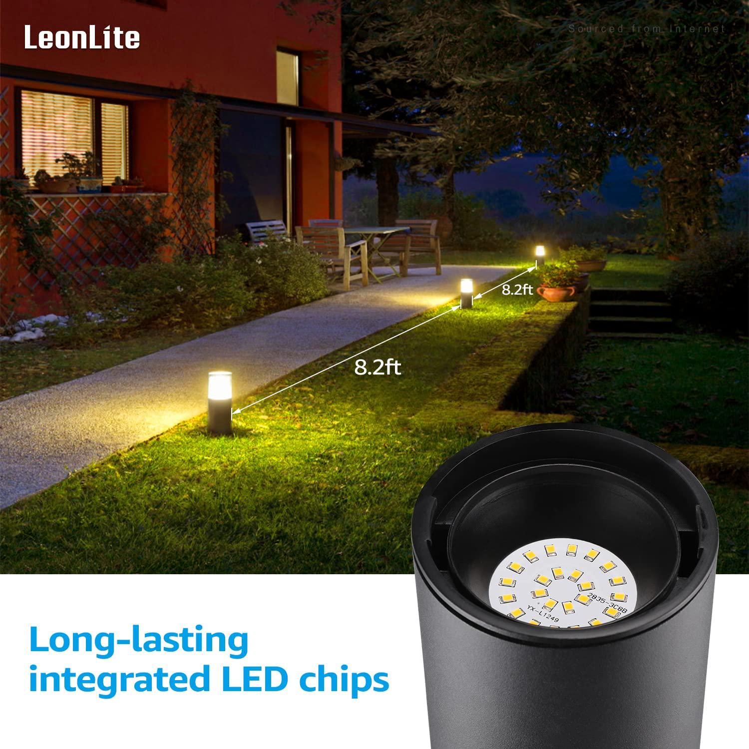 LEONLITE 4 Pack 5W LED Landscape Light， Low Voltage LED Pathway Lights Aluminum Housing， Wired 12-24V AC/DC LED Lawn Lights， Warm White