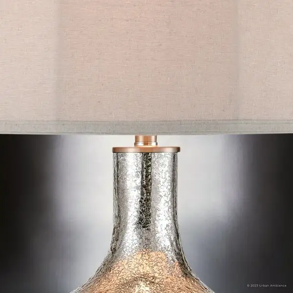 Luxury Transitional Table Lamp， 18.5''W x 18.5''D x 33''H， with Modern-Rustic Elements， Silver Mercury and Oatmeal Linen Shade